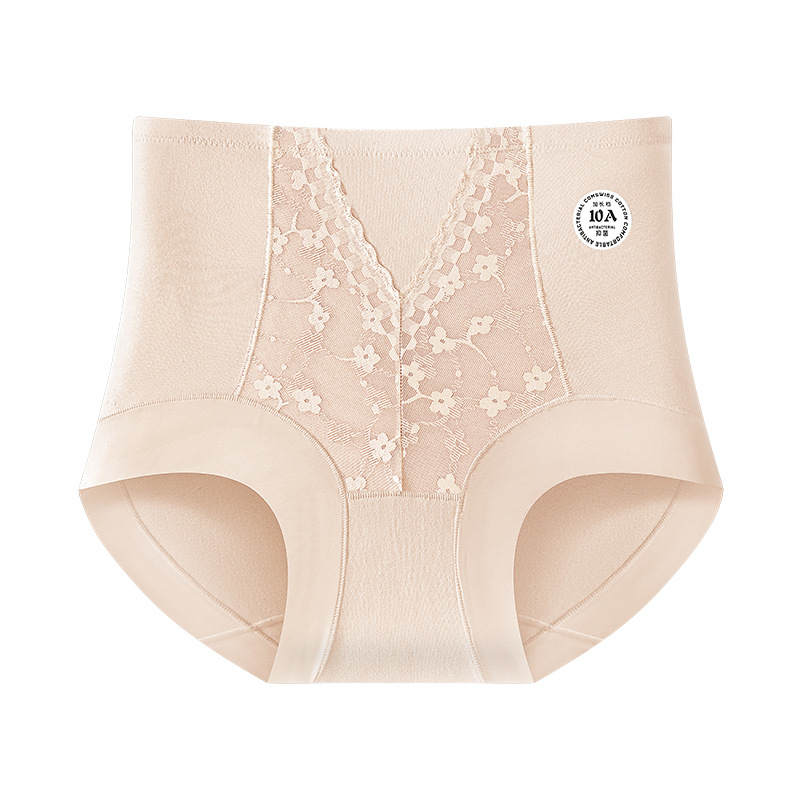 Pantalones de abdomen de algodón de cintura alta de encaje Jacquard sin marcas 10A antibacterianos alargados de algodón entrepierna de ángulo plano de mujer