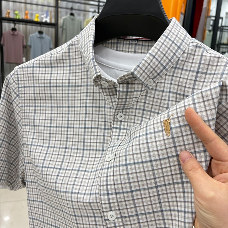 100% Pure Cotton Plaid Shirt Men's Short-Sleeved Cotton Shirt Summer Half-Sleeved Shirt Khaki Starry Sky Blue in Stock 100% Pure Cotton Plaid Shirt Men's Short-Sleeved Cotton Shirt Summer Half-Sleeved Shirt Khaki Starry Sky Blue in Stock