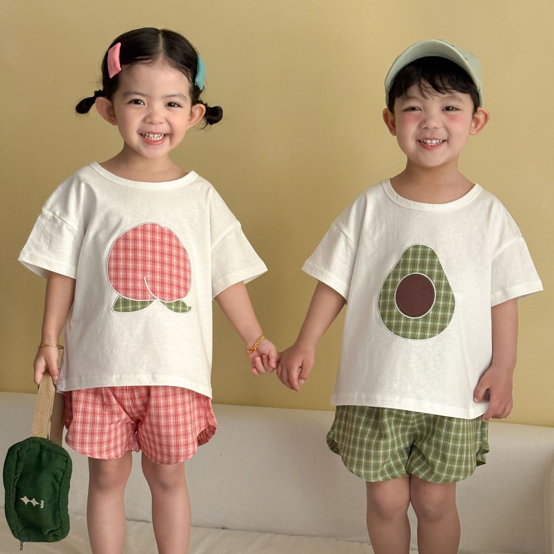 儿童睡衣夏季薄款纯棉格子2026新款男女童短袖套装小孩宝宝家居服