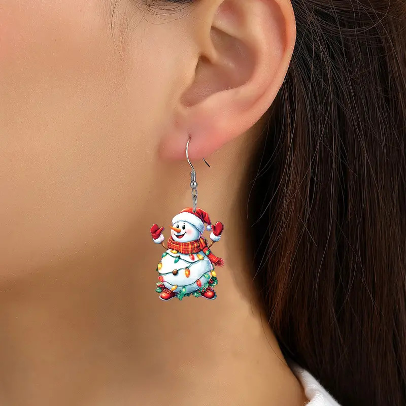 201 Stainless Steel Ear Needle Material 1 Pair Cute Retro Cartoon Snowman Acrylic Unisex Drop Earrings Earrings