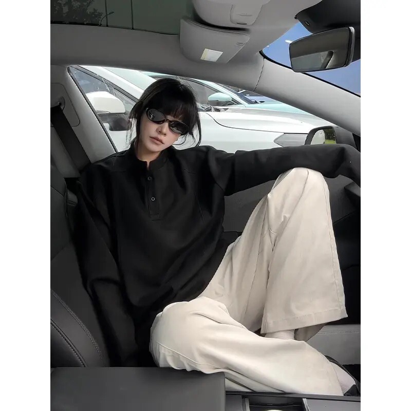 亨利领正肩卫衣男秋季cleanfit美式解构拼接设计感长袖T恤打底衫|undefined