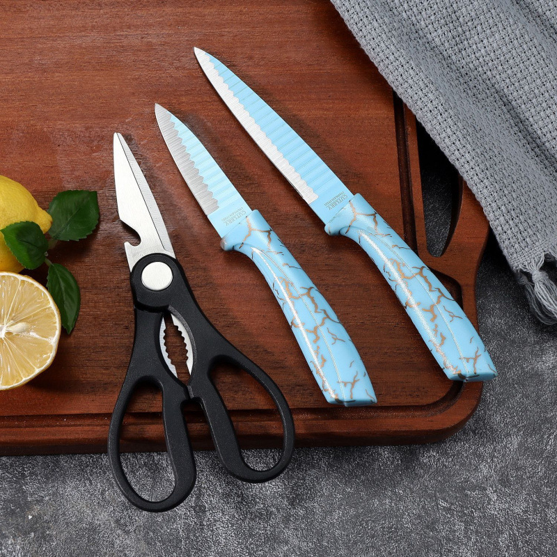 Cuchillo de cocina de siete piezas con base cilíndrica de mármol cuchillo de cocina de corte cuchillo de corte cuchillo de corte