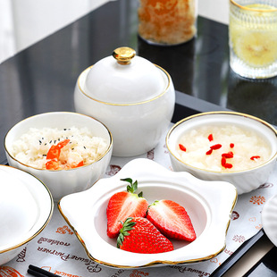 Commercial Household irregular cold dish plate white golden edge ceramic bowl hotel tableware restaurant special special shaped bowl