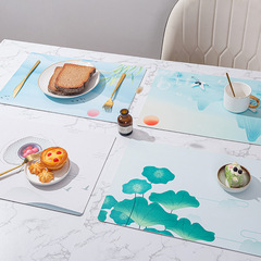 Chinese-style creative patterned leather dining mat, rectangular gradient design, home-use heat-insulating and waterproof light luxury table mat