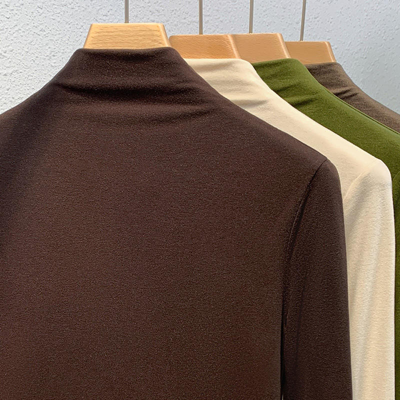 Mujeres medio cuello alto terciopelo camisa de fondo 2023 nuevas mujeres aminoácidos piel inferior ropa interior caliente desgaste recibido superior