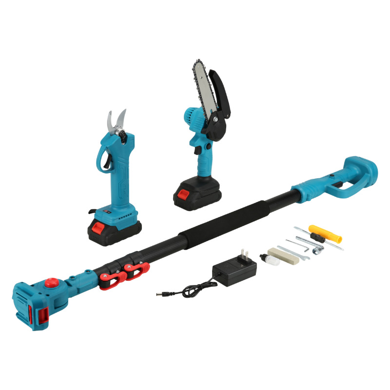 Nueva motosierra eléctrica recargable de litio para jardinería y uso en exteriores, sierra de una mano con pértiga extensible para cortar ramas altas.