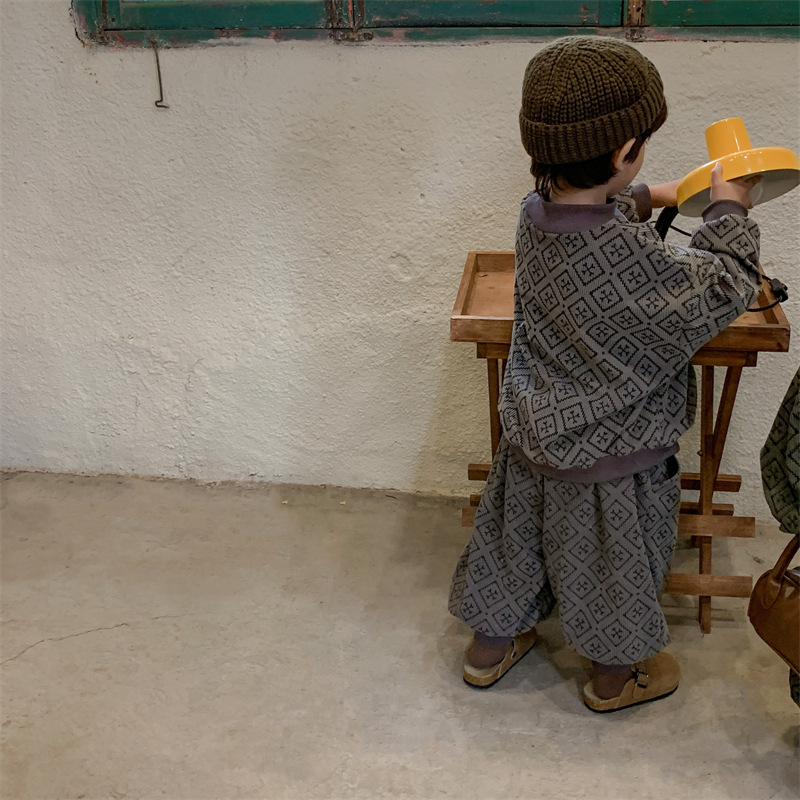 Suéter de pana de felpa para niños y niñas, conjunto de pantalones bombachos gruesos de dos piezas, invierno, 2023_voghion.com