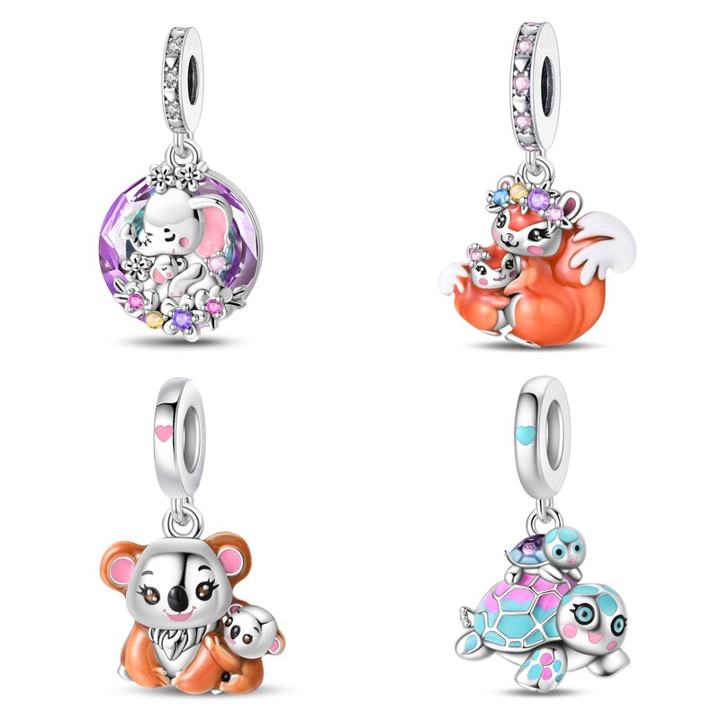 Mother's Day Squirrel Cute Animal Beaded Accessories DIY Jewelry Bracelet Pendant Copper Silver-Plated Cross-Border Gift for Women