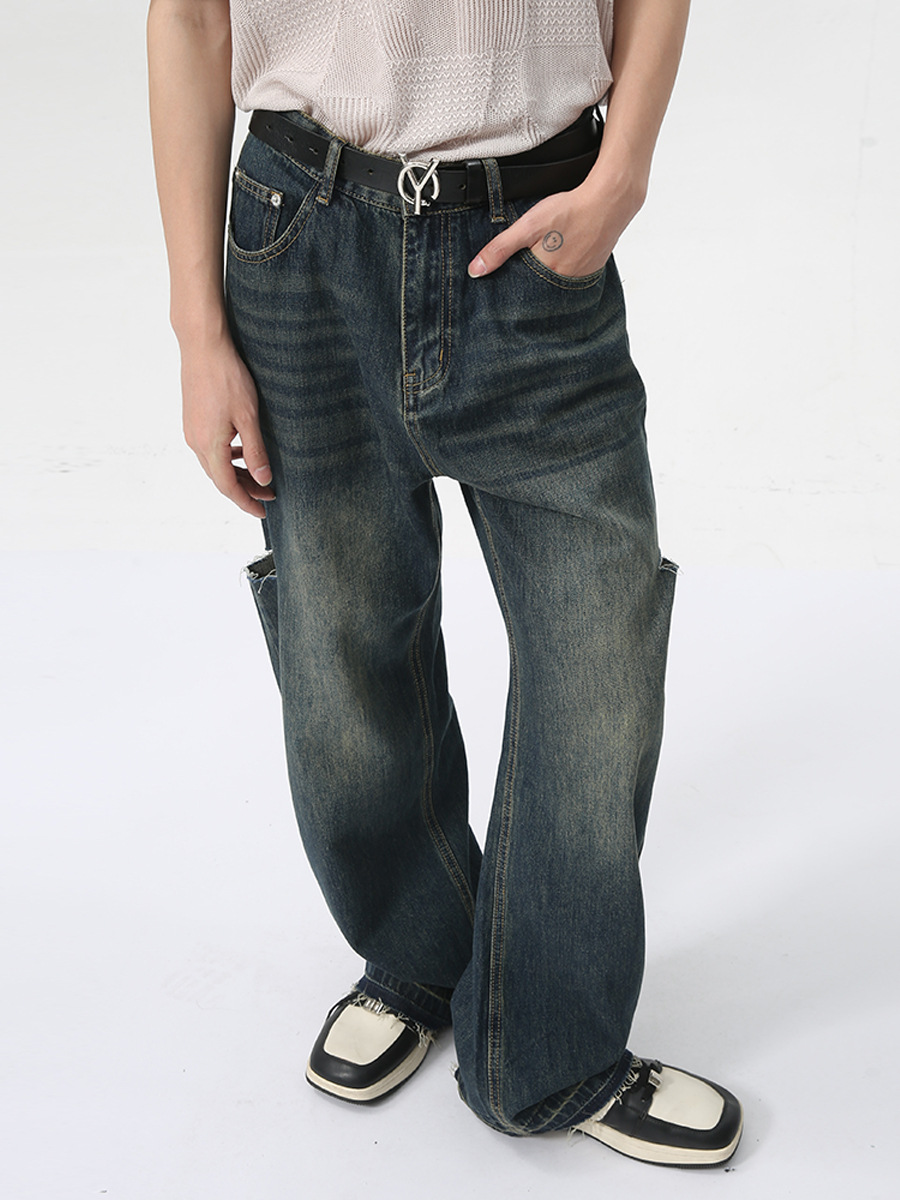 MTLCLOTHES Hombres| 2024 verano nuevos productos Meichang calle agujeros laterales diseño sensación de jeans delgados