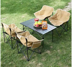 Juego completo de mesas y sillas estilo rollo de huevo para exteriores, resistentes al desgaste y a la suciedad, adecuadas para uso doméstico, picnics, ocio y personas que buscan la comodidad, especiales para ocio y puestos de venta, mesas y sillas plegables.