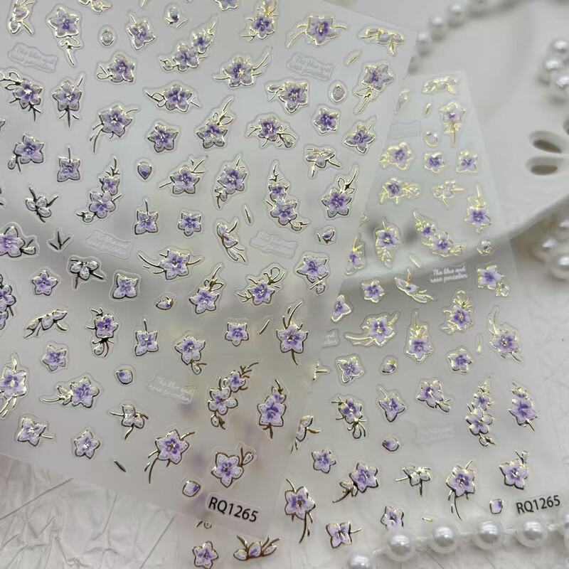 Gentle Purple-Blue Gold-Embossed Floral Nail Stickers French Vintage Wearable Nails Nail Salon Decoration Stickers Gentle Purple-Blue Gold-Embossed Floral Nail Stickers French Vintage Wearable Nails Nail Salon Decoration Stickers