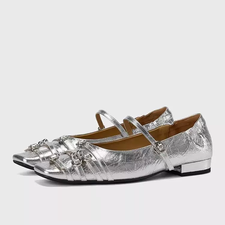 2025春季新款欧货欧洲站真皮平跟浅口方头女鞋真皮一字扣时尚单鞋