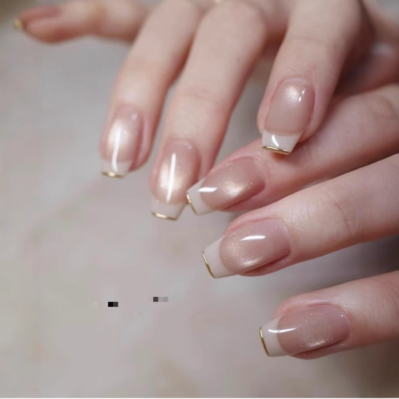 247 Glass Beads Cat Eye Simple White French Fake Nails Shell Wearable Detachable Nail Tips European and American Style