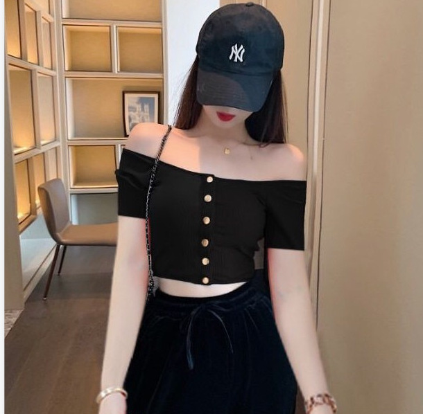 Colorful Button Off-Shoulder Top 3