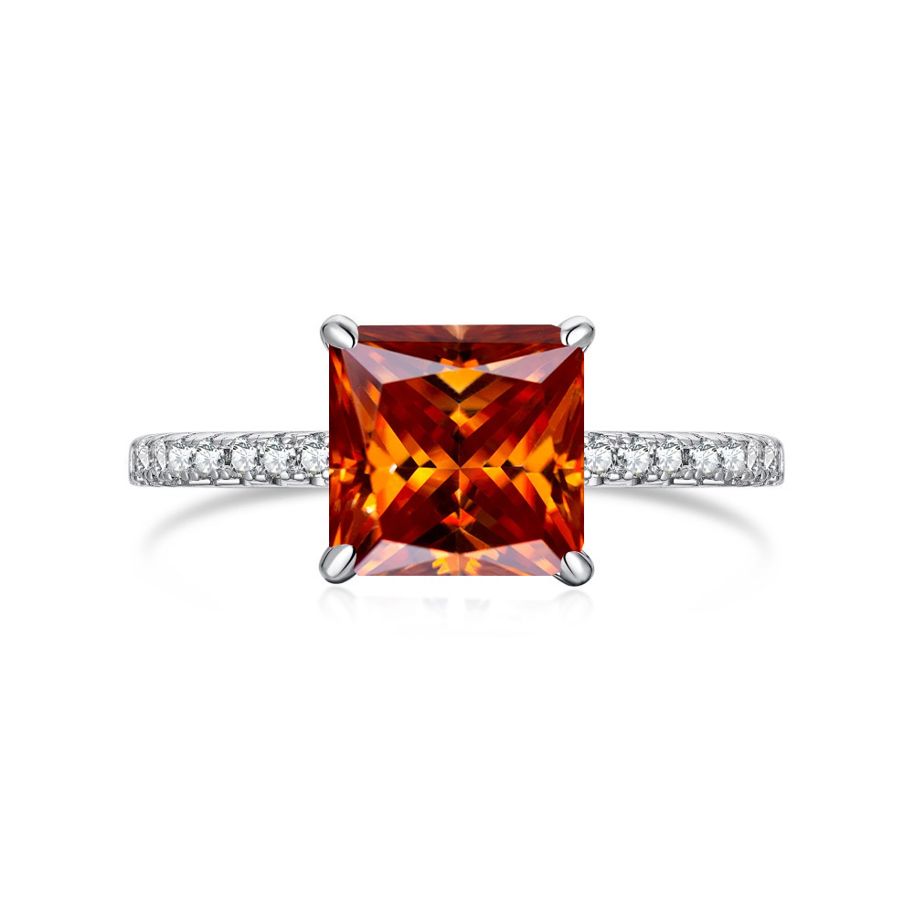 3 quilates 8mm princesa anillo de piedra de mosaico rosa con certificado GRA anillo de plata de diamante