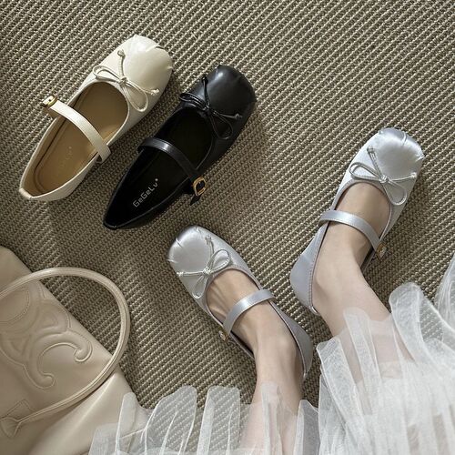Flatform Evening Shoes with Gentle Mary Jane Style, Women's Shoes – 2024 New Arrival, Summer Collection, French-Style Silver Ballet Flats