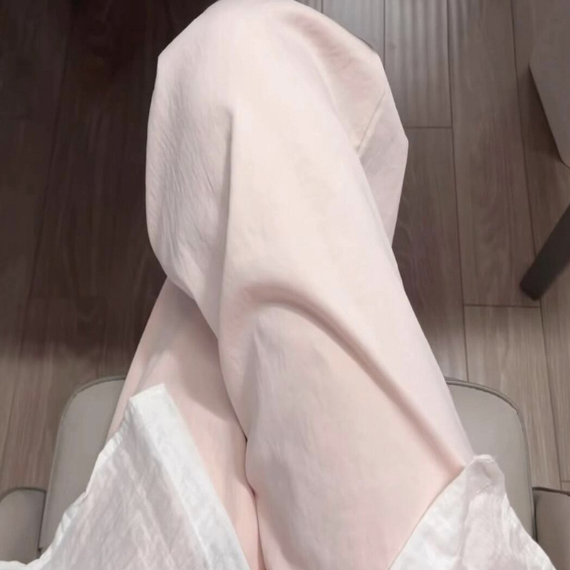 Light Pink Ice Silk Pants for Women, New Summer Style, High-Waisted, Slimming, Casual Straight-Leg, Drapey Wide-Leg Pants for Petite Figures