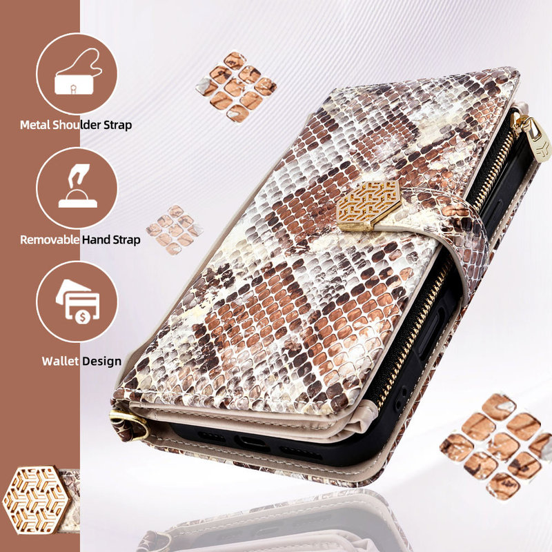 Suitable for Apple 16Pro Mobile Phone Case iPhone Air Snake Pattern Portable 17E Crossbody Mobile Phone Leather Case 12 Wallet 13