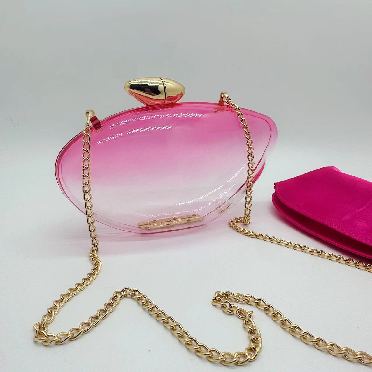 Shell Shape Transparent Rose Red Yellow Arylic Solid Color Shell Evening Bags