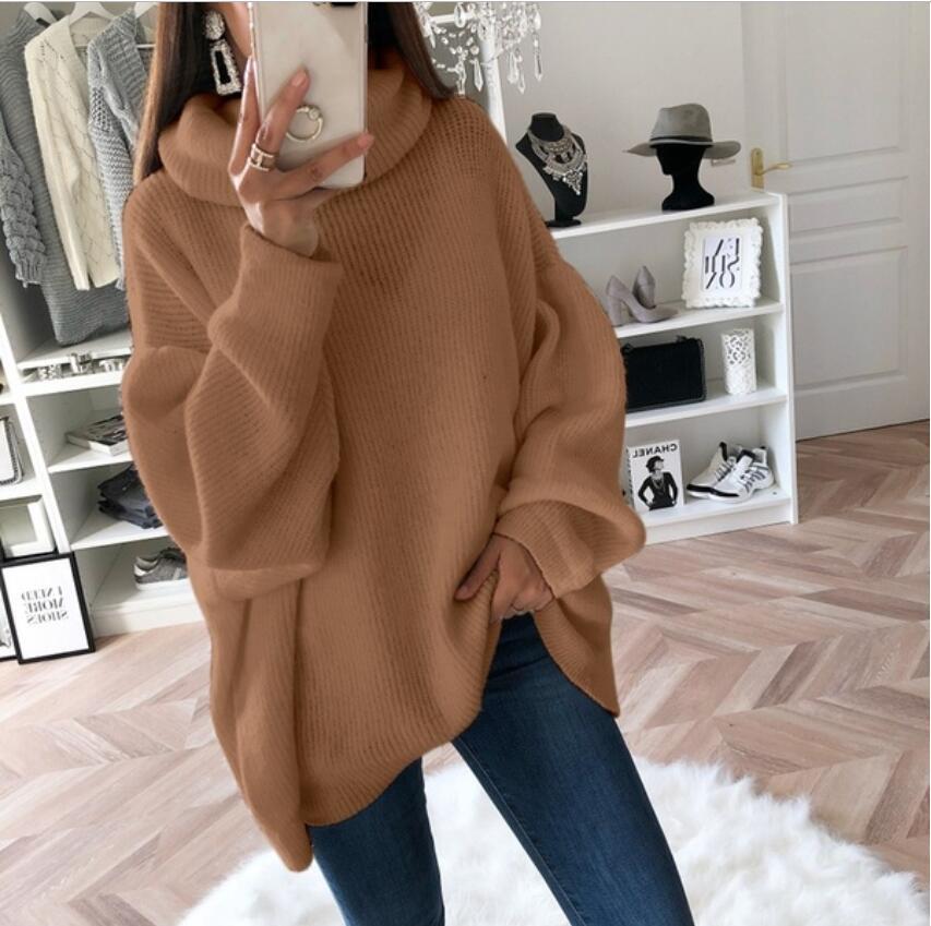Daily Occasion Turtleneck Neckline Loose Fit Type Fashion Solid Color Polyacrylonitrile Fiber Turtleneck Long Sleeve Bishop Sleeve Patchwork Sweater