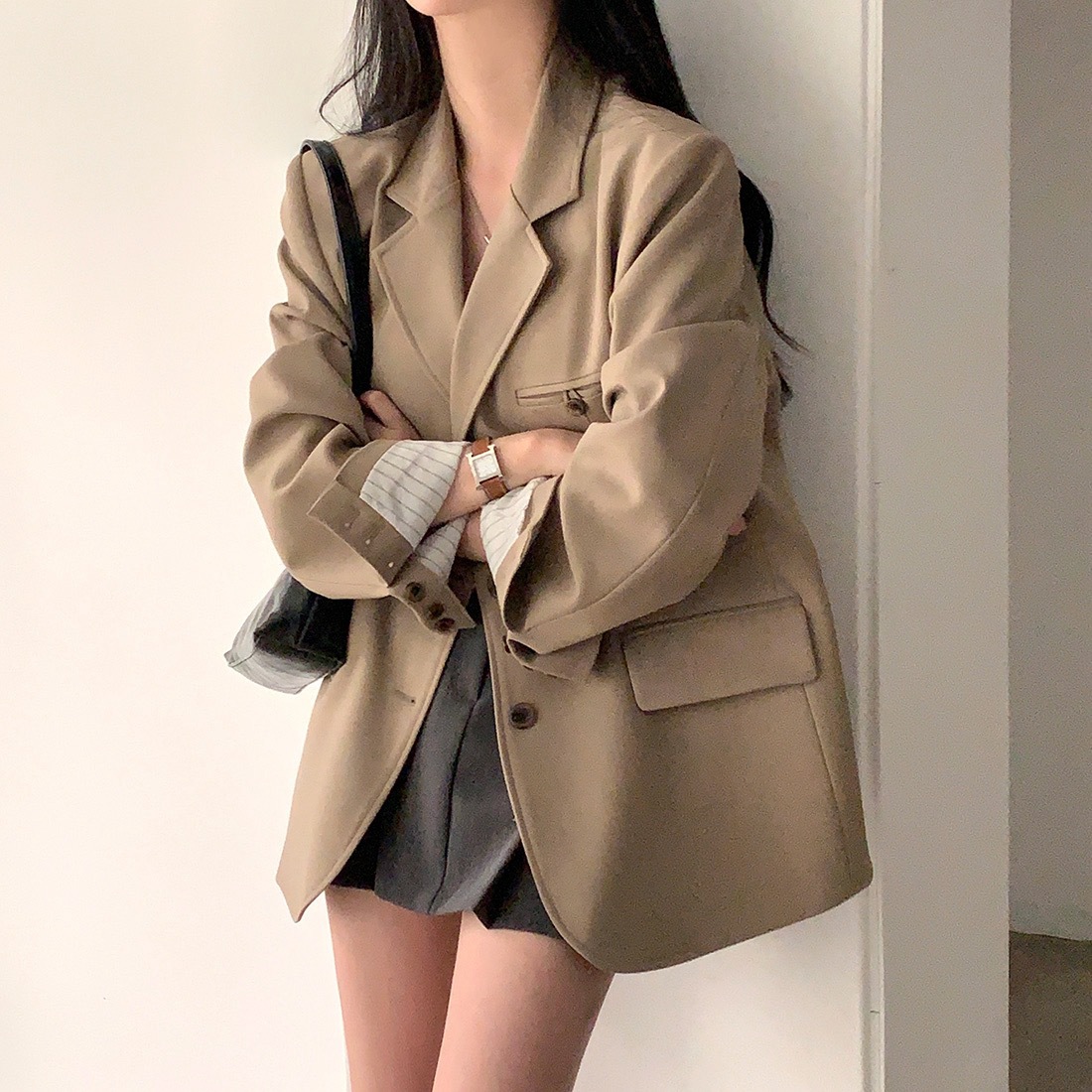 Damen Vintage Blazer Locker Geschnitten Für Frühling Und Alltag_voghion.com