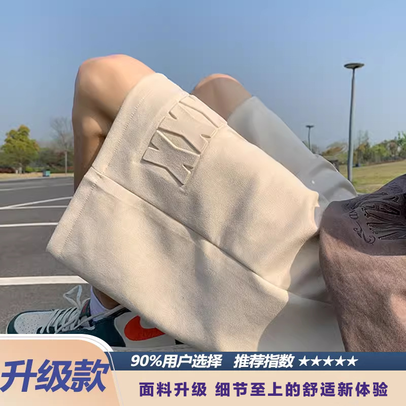 スエード刻印ヘビーショーツメンズ2025年夏新作ルーズスポーツミッドパンツトレンディブランドアメリカン5点パンツ|undefined