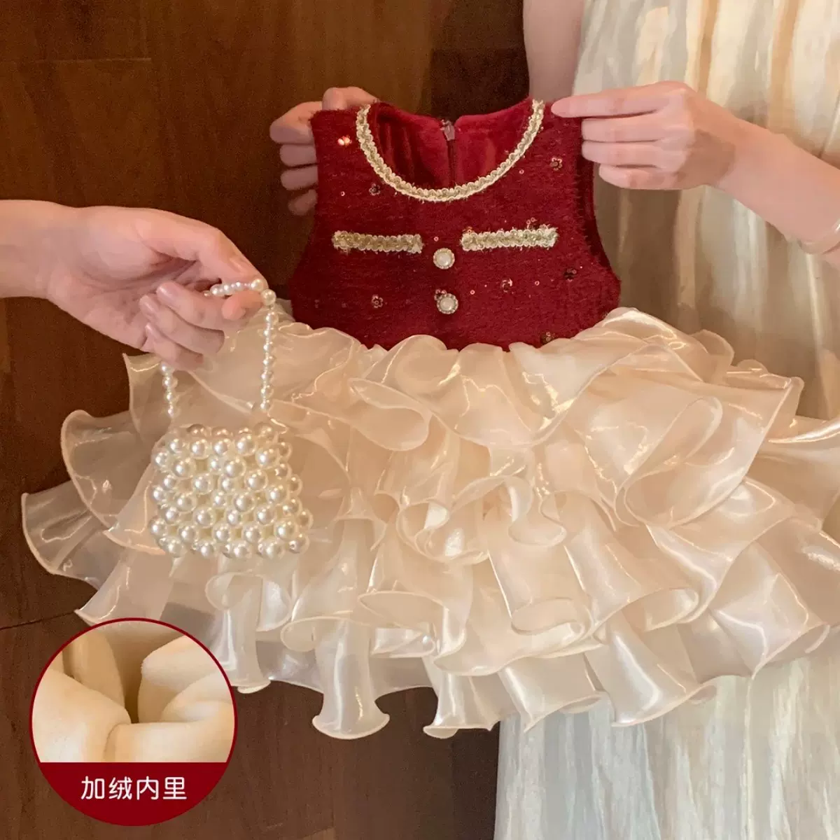 女童加厚公主裙2026新款冬季周岁礼服小童女宝宝加绒时尚背心裙