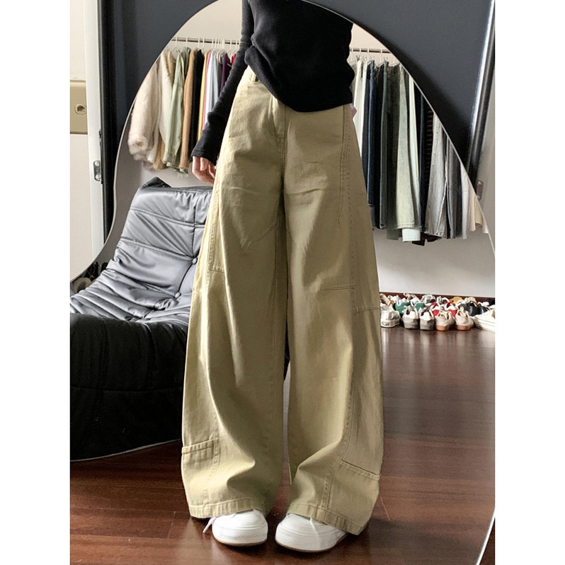 アメリカンレトロカーキシミアジーンズルーズデザインハイストリートワイドレッグパンツクリーンフィットカジュアルパンツ|undefined