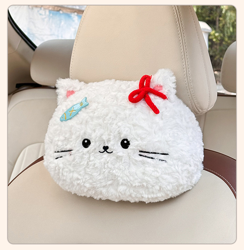 Cartoon car tissue box, cute plush cat design, multi-functional car seat back tissue dispenser