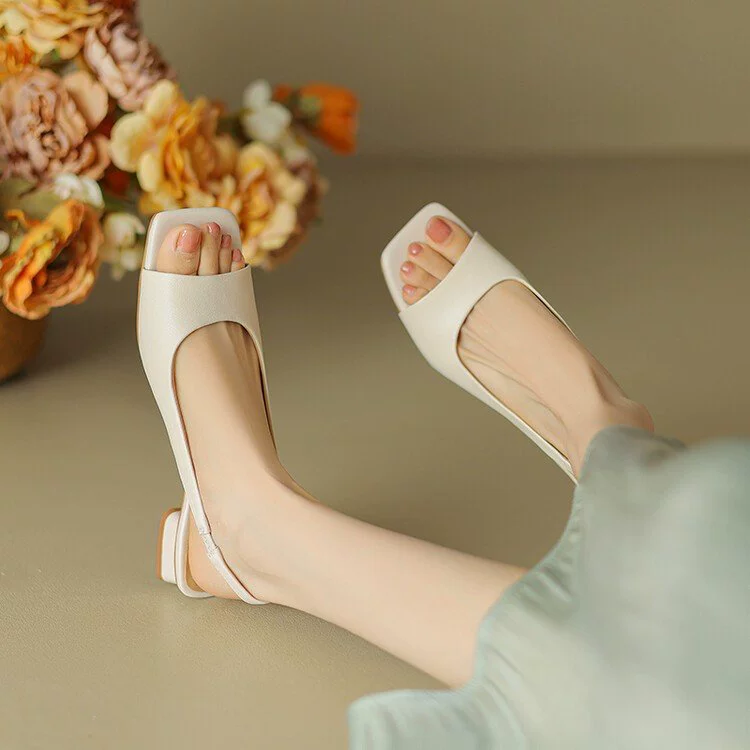 Французские минималистские летние 2024 новые задние пустые туфли на высоких каблуках темперамент квадратная голова римские туфли на каблуках женские