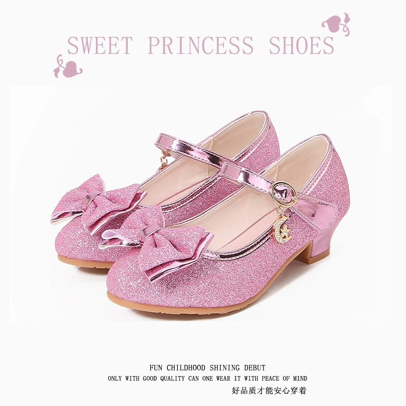 Туфли принцессы на высоком каблуке для девочек, весна и осень 2025, новые мягкие кожаные туфли с кристаллами для маленьких девочек, детские одинарные туфли, обувь для начальной и средней школы
