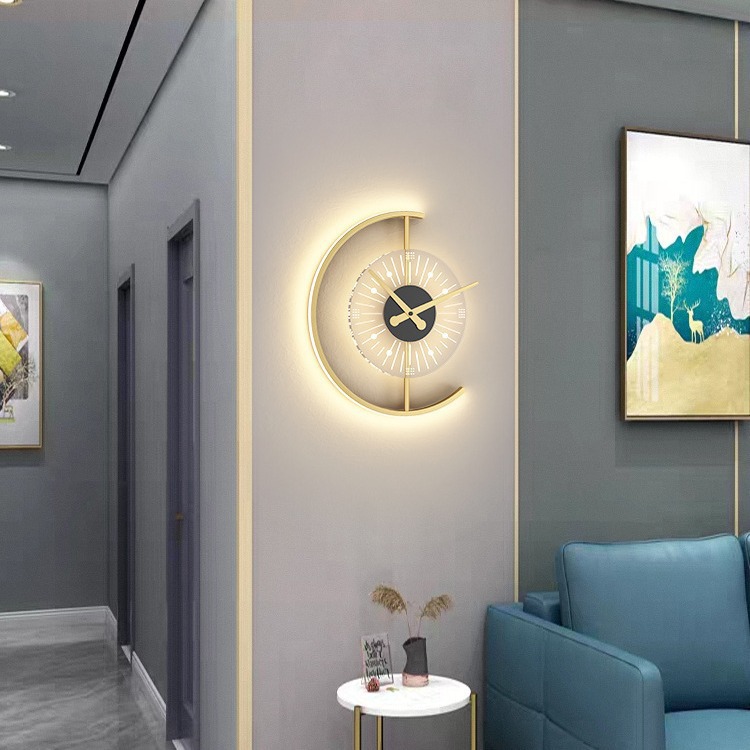 Sala de estar lujoso reloj creativo lámpara de pared dormitorio cabezal de cama fondo lámpara de pared decoración de estilo de tecnología carga libre de cableado