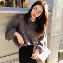 韩版慵懒风V领毛衣女2023秋冬季新款时尚百搭宽松甜美显瘦针织衫