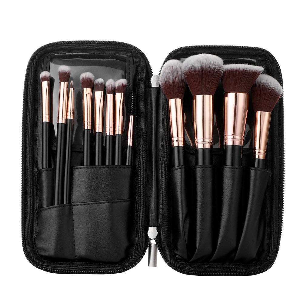 Transfronterizo 12 conjuntos de cepillo de maquillaje negro disperso cepillo de sombra de ojos PU barril cepillo blush herramientas de maquillaje al por mayor
