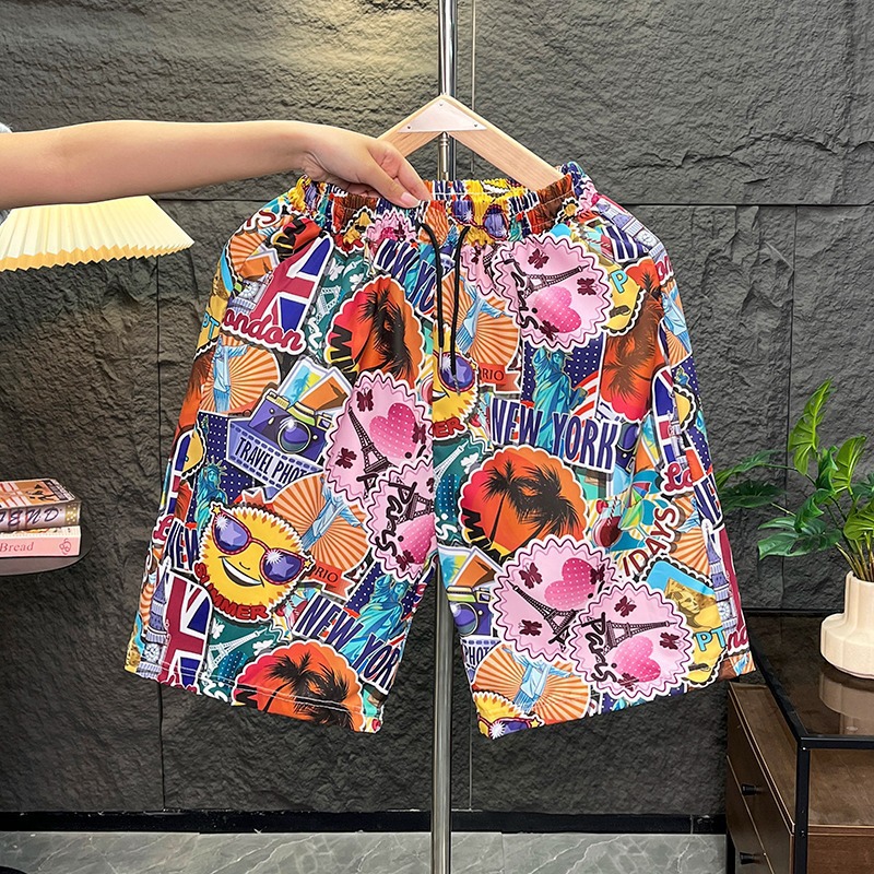 Short de plage d'été pour homme, fin, décontracté, imprimé, coupe ample, idéal pour la baignade et séchage rapide, jambes larges, short à cinq points_voghion.com