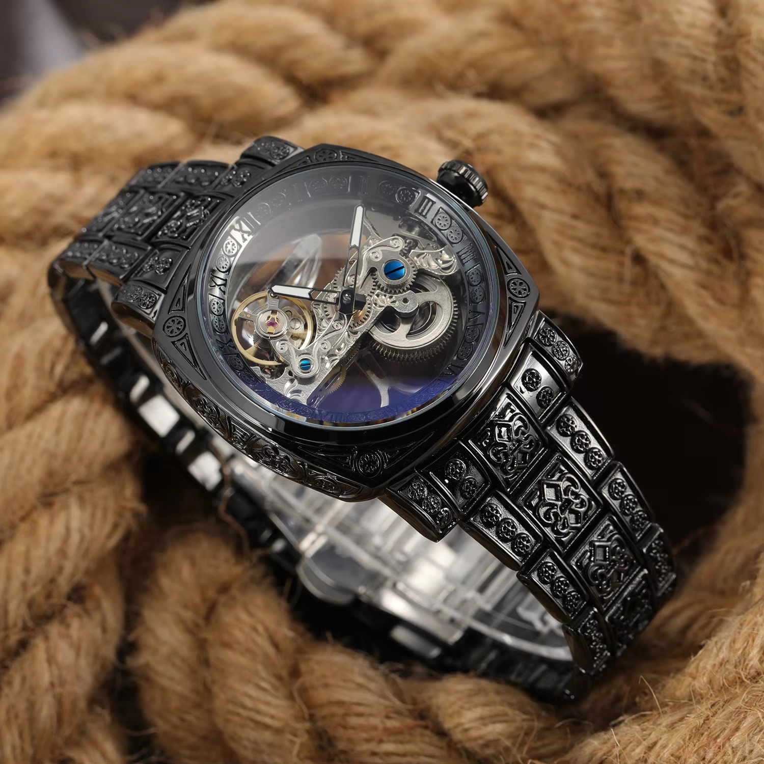 Forsining Vintage Automatic Mechanical Watch For Men Carved Style_voghion.com
