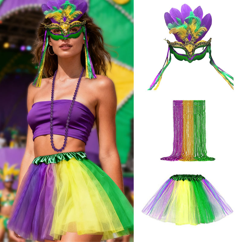 Carnaval Peacock Feather Half Face Mask Set Falda de maquillaje Show de baile de escenario Falda para cubrir los ojos