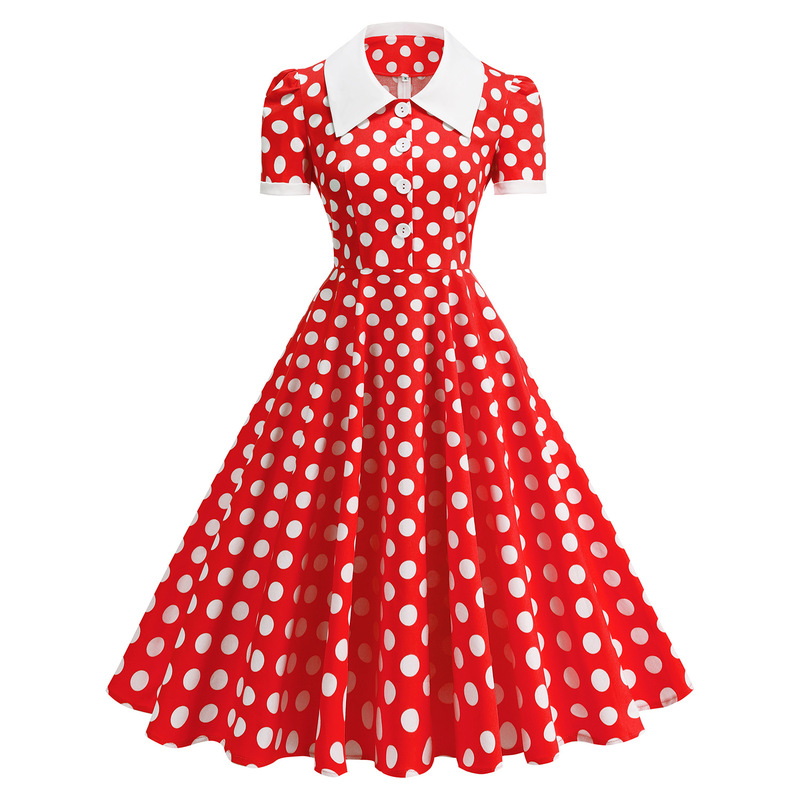 Cross-Border 50S Hepburn-Style Retro Internet Celebrity Photo Shoot Date Commute Elegant Open-Front Performance Stage Outfit Polka Dot Dress
