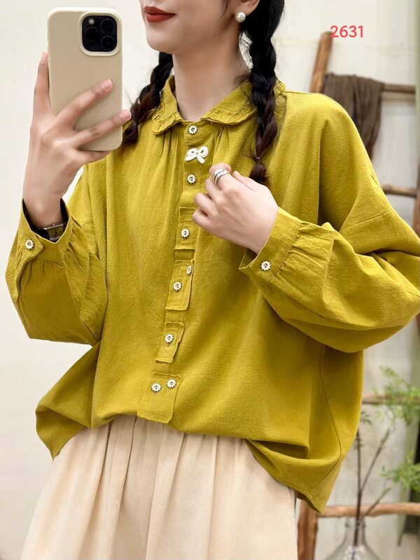 Forest-style lace print shirt, new autumn vintage print artistic long-sleeve pullover top for women 2631 Forest-style lace print shirt, new autumn vintage print artistic long-sleeve pullover top for women 2631