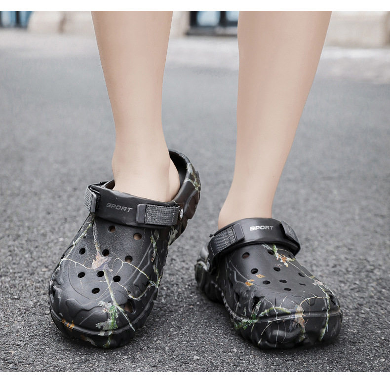 Dép sandal nam đế bệt thoáng khí kiểu lỗ tròn hai kiểu đeo — màu kaki, trắng, đen chi tiết 16