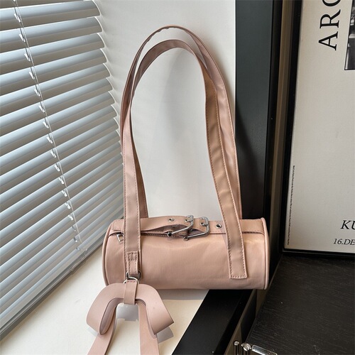 Korean stylish new 2025 summer solid color cylinder new fashion Boston commuting shoulder bag with underarm for women