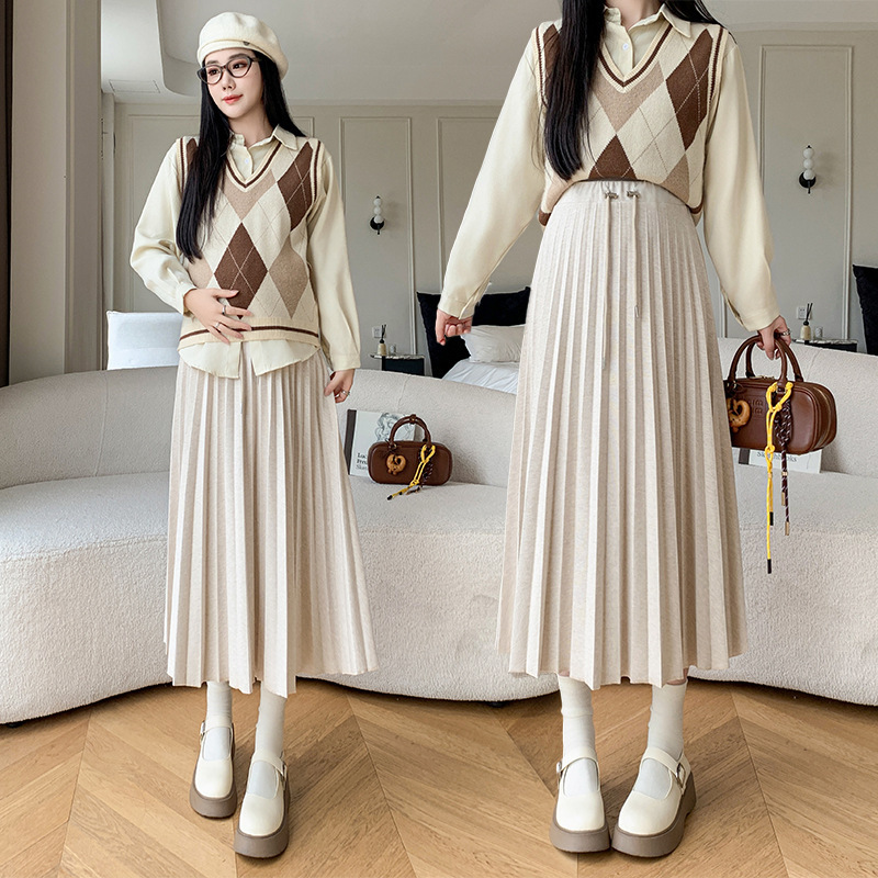 Maternity Retro One-Piece Pleated A-Line Skirt Mid-Length Skirt 2025 Autum Casual Fresh Long Skirt Maternity Retro One-Piece Pleated A-Line Skirt Mid-Length Skirt 2025 Autum Casual Fresh Long Skirt