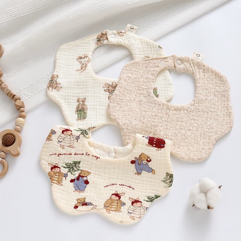 Pure cotton class a maternal and infant grade gauze six-layer petal saliva towel baby 360 degree bib snap button adjustable bib