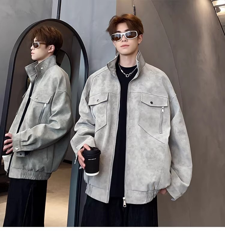 Men's Flight Jacket Pu Leather Stand Up Collar Workwear Casual_voghion.com