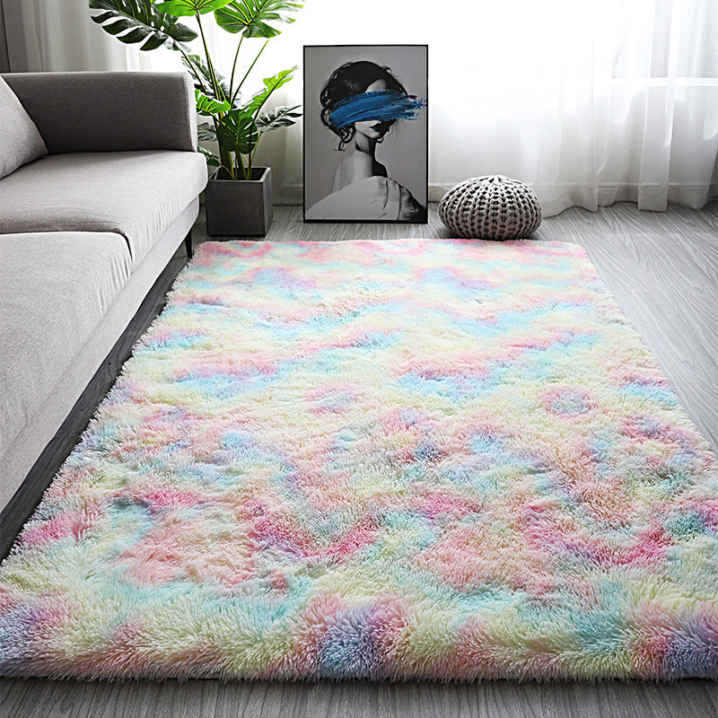 simple alfombra de sala de estar alfombra de cama de dormitorio hogar cabello largo estampado de peluche sofá aislamiento cojín de mesa de té alfombra antisucia