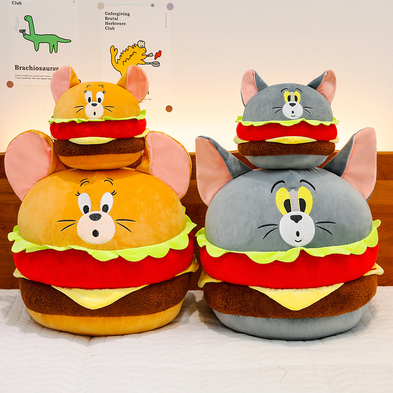 New Burger Jerry Plush Toy Tom Cat Sandwich Pillow Cartoon Doll Cat Cat Gift for Children