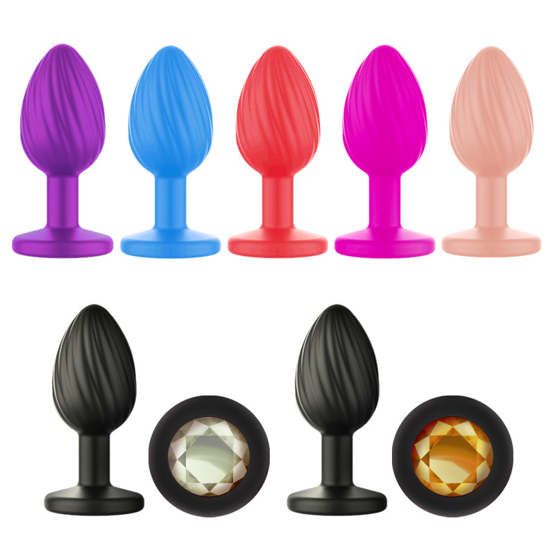 Silicone Ribbed Anal Plug with Jeweled Base, Body-Safe Fetish Toy — detail image 8