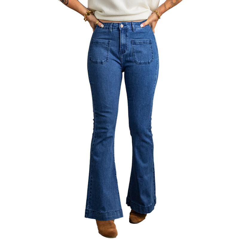 秋冬女装牛仔裤新款时尚欧美高腰高弹力微喇裤显瘦牛仔裤女78362