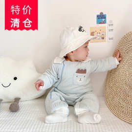 新款婴儿夹棉连体衣冬季宝宝保暖棉服天鹅绒加厚外出服爬爬服哈衣