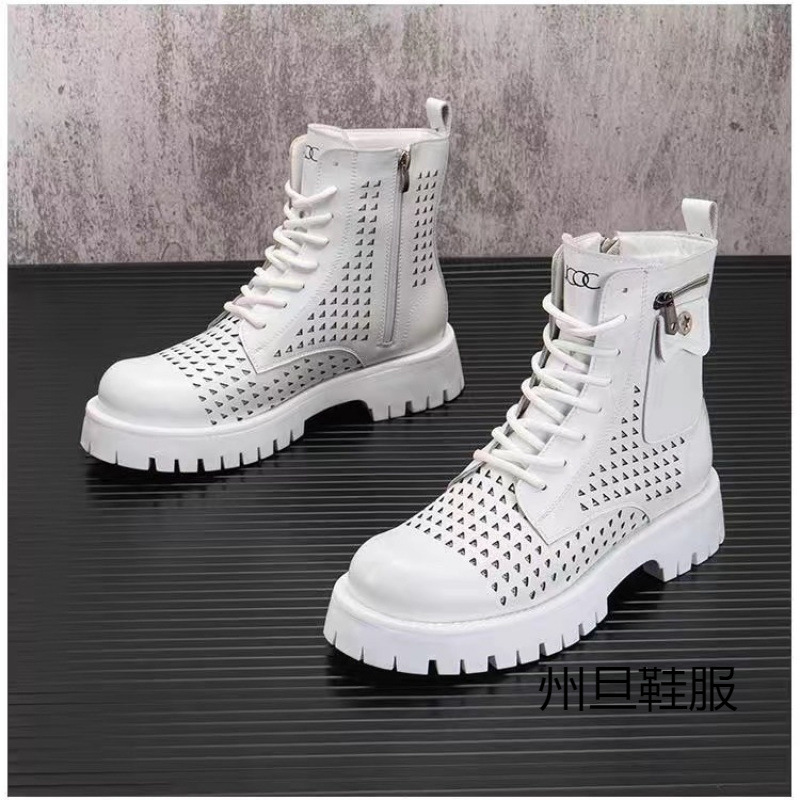 Hollow Martin Boots Men's Shoes 2024 Summer Breathable Thin High-Top Boots Men's Mid-Top Thick-Soled Inner Heightening Short Boots
